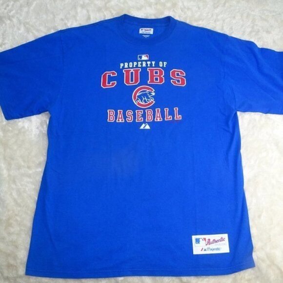 MLB Chicago Cubs Majestic Blue T-Shirt Large - Picture 1 of 5
